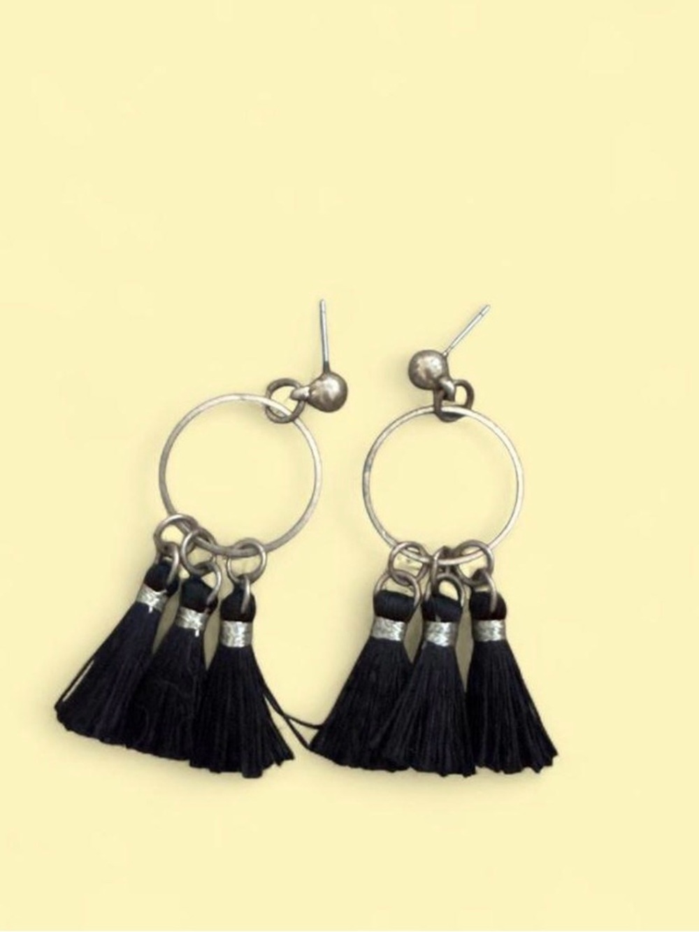 Black Tassel Hoop Earrings - Unbranded
